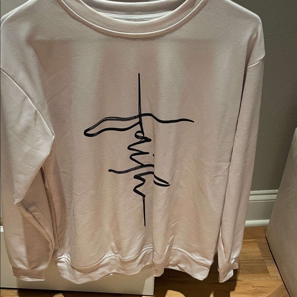 Cream Sweatshirt with Black “Faith” Graphic size small